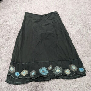Johnny Was‎ sz 8 Embroidered Skirt dark green grey